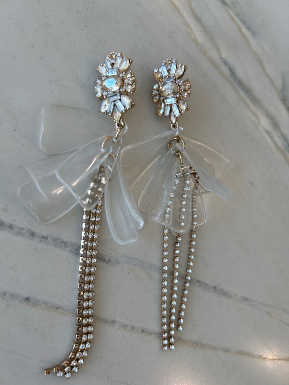 Crystal Floral‎ Drop Earrings in White and Gold - Unbranded